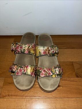 Dansko Women's Floral Double Buckle Slide Sandals - Pink, Green, Yellow